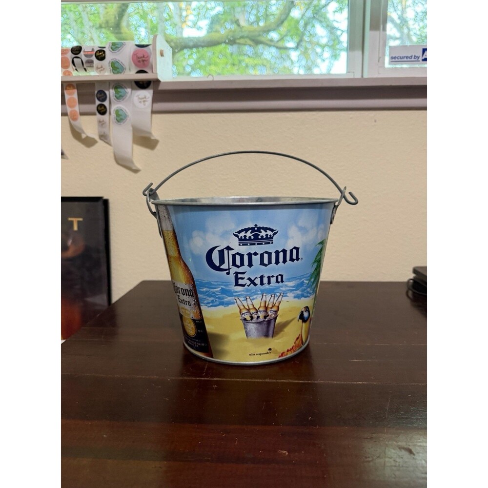 2008 Corona Extra Beer Metal Ice Bucket With Handle